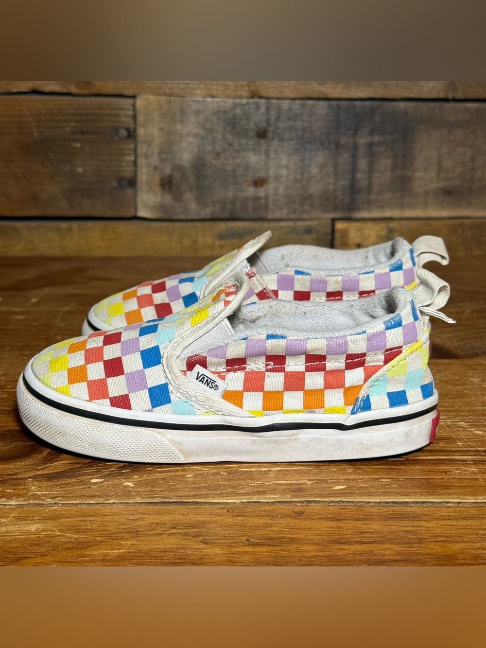 Vans Slip On Velcro Toddler Rainbow Checker & Rainbow Glitter Shoes Size 8.5 - Picture 13 of 15